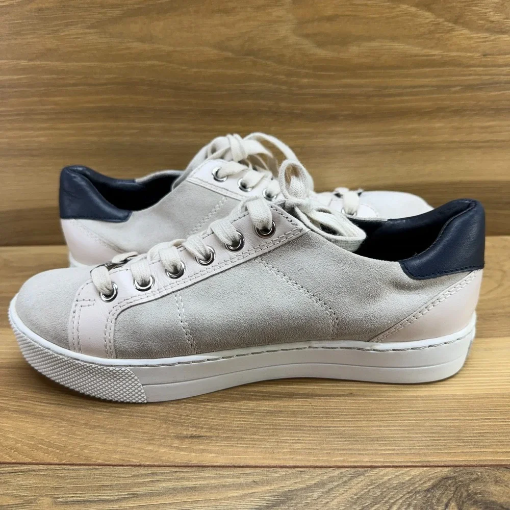 Coach Paddy Sneakers Chunky Low Top Womens 6 Cream Suede Navy Leather Casual
